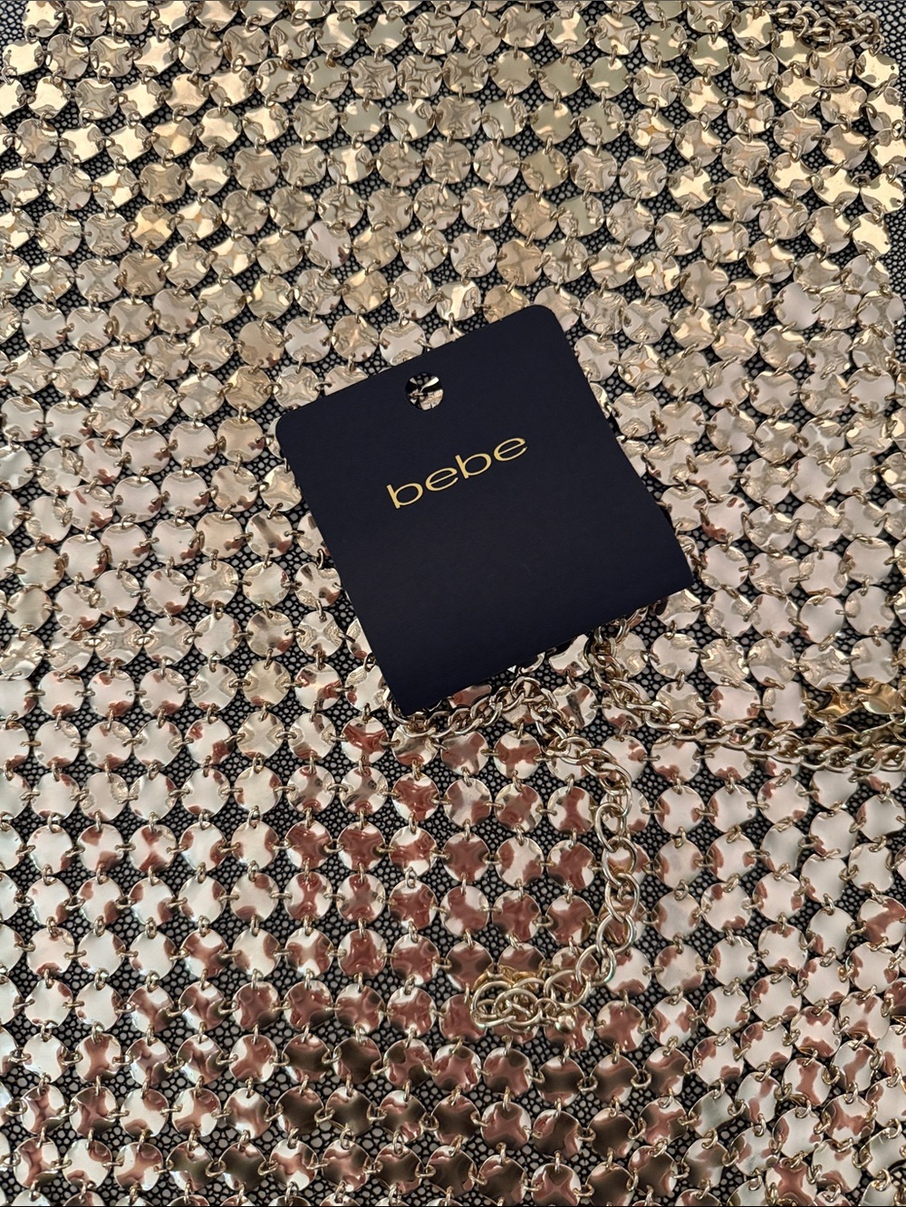 NWT bebe Gold Metal Disc Chainmail Top One Size Rare Holiday 2015 - Picture 4 of 5